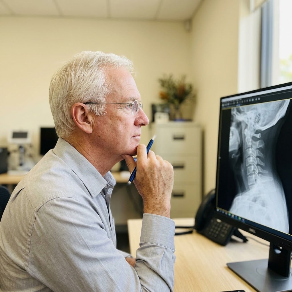 Man reviewing a cervical spine X-ray